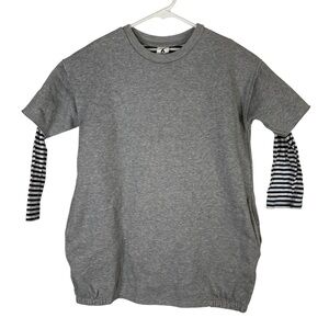 Stem Unisex Kids 6 Gray Tee Shirt Striped Sleeve Detail Stretchy Casual